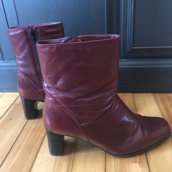 Women's Burgundy Leather Ankle Boots - Picture 3 of 8